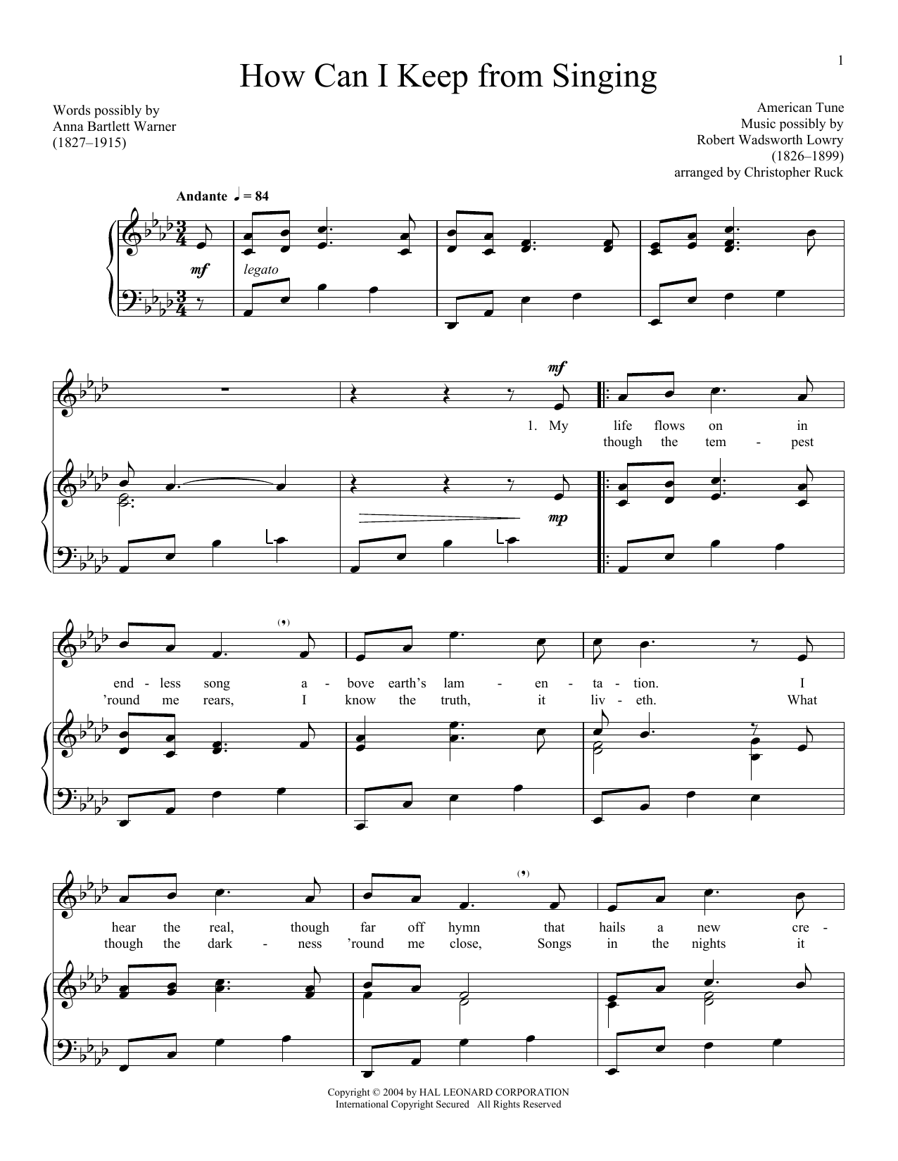 American Folk Hymn How Can I Keep From Singing sheet music notes and chords arranged for Piano, Vocal & Guitar Chords (Right-Hand Melody)