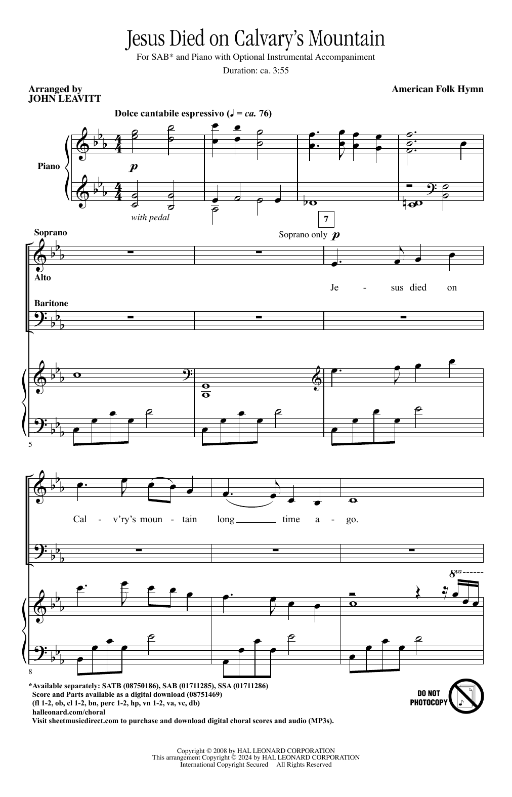 American Folk Hymn Jesus Died On Calvary's Mountain (arr. John Leavitt) sheet music notes and chords arranged for SAB Choir