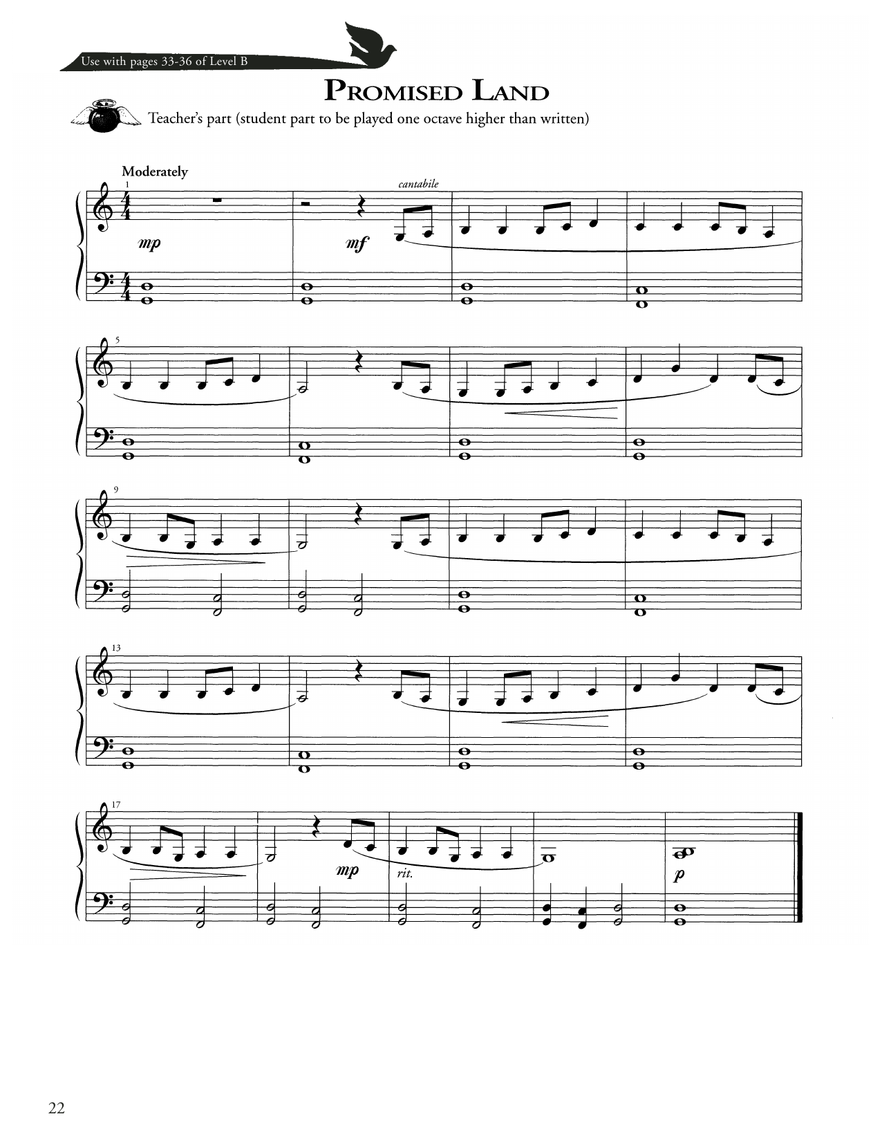American Folk Hymn Promised Land sheet music notes and chords arranged for Piano Method