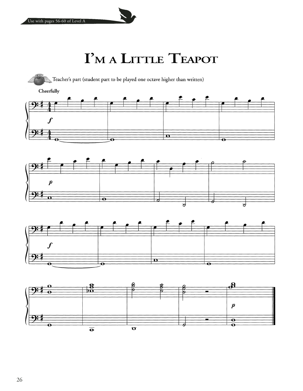 American Folk Song I'm A Little Teapot sheet music notes and chords arranged for Piano Method