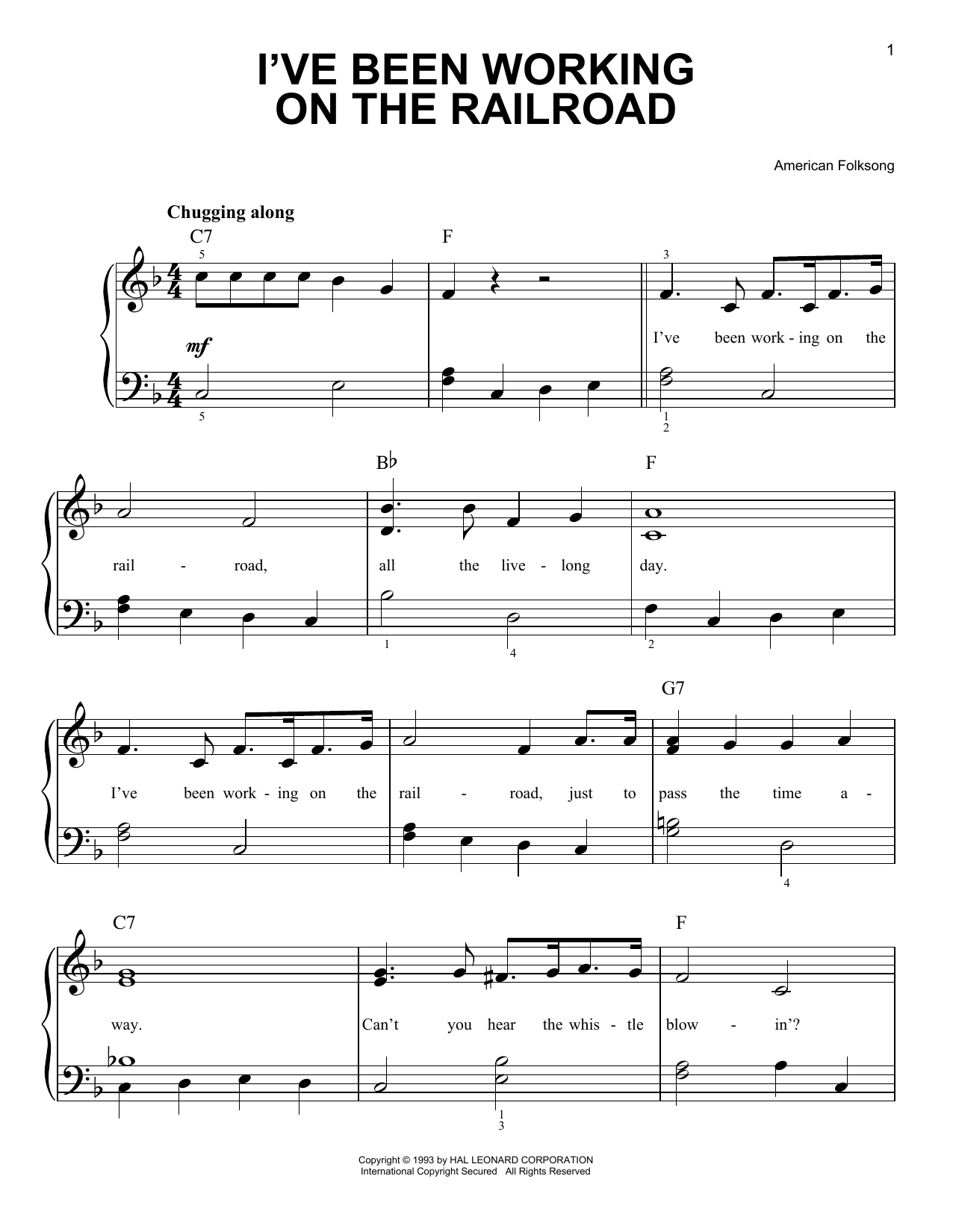 American Folk Song I've Been Working On The Railroad sheet music notes and chords arranged for Piano Duet