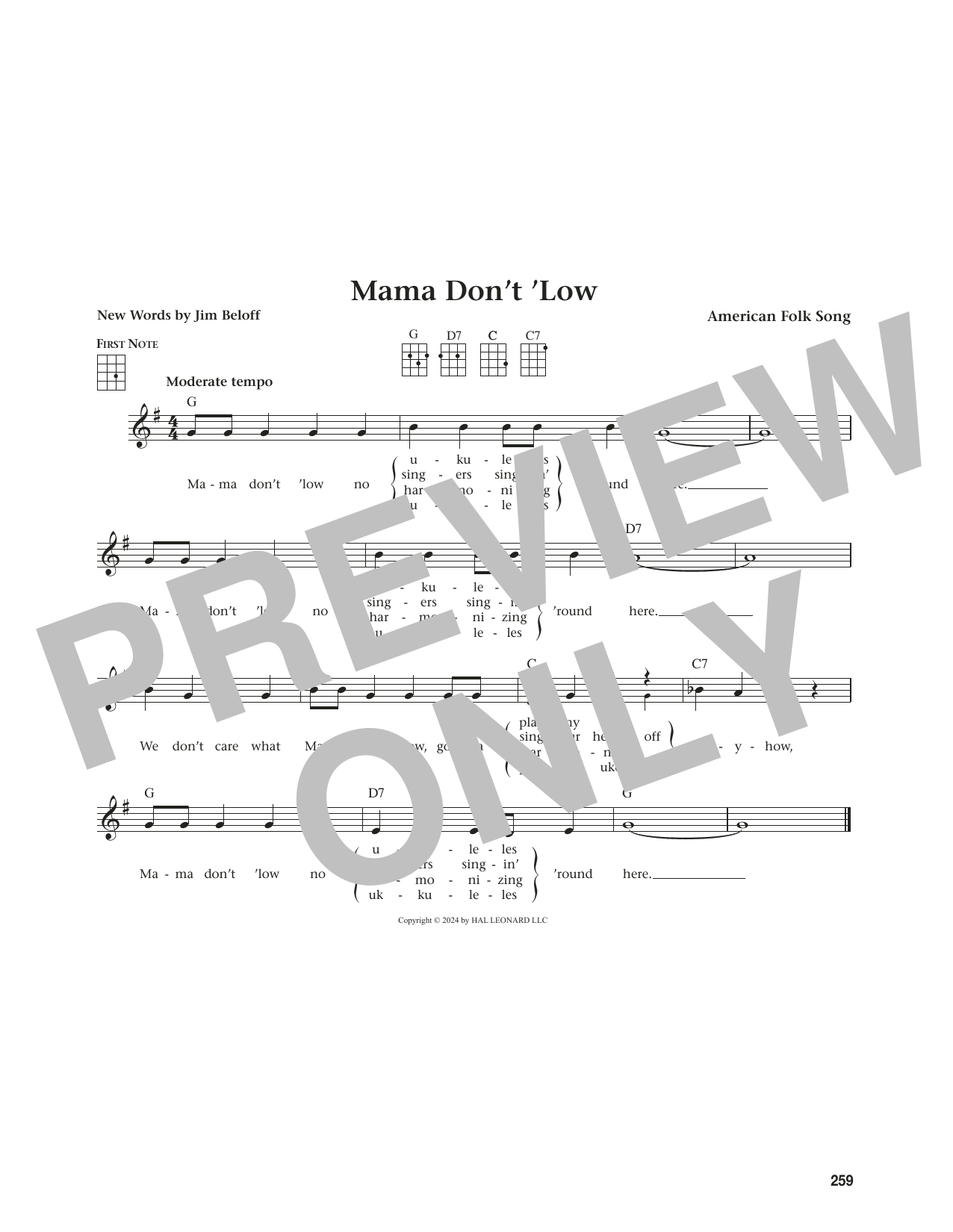 American Folk Song Mama Don't 'Low (from The Daily Ukulele) (arr. Jim Beloff) sheet music notes and chords arranged for Ukulele