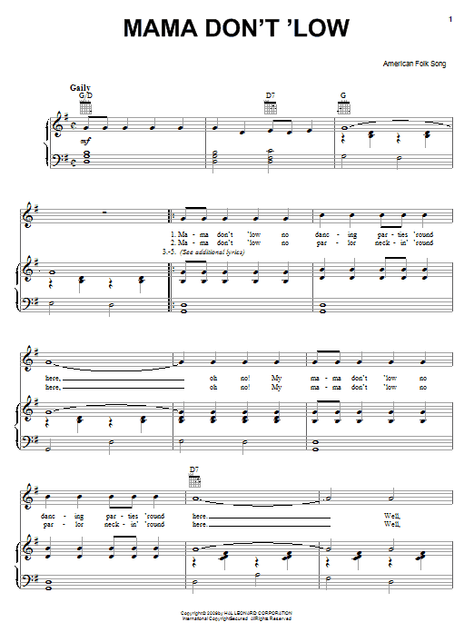 American Folk Song Mama Don't 'Low sheet music notes and chords arranged for Piano, Vocal & Guitar Chords (Right-Hand Melody)