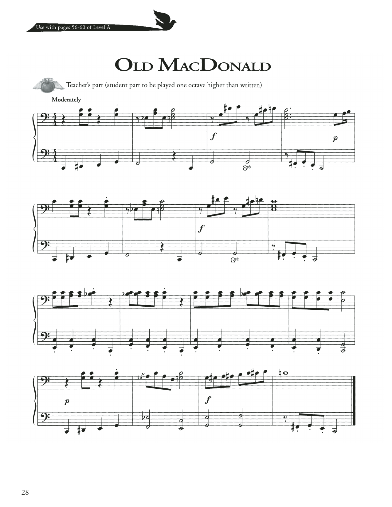 American Folk Song Old MacDonald sheet music notes and chords arranged for Piano Method