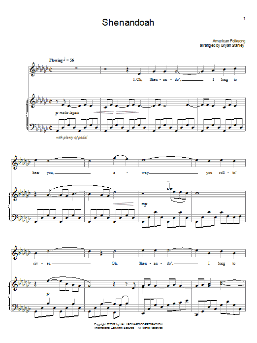 American Folk Song Shenandoah sheet music notes and chords arranged for Piano, Vocal & Guitar Chords (Right-Hand Melody)