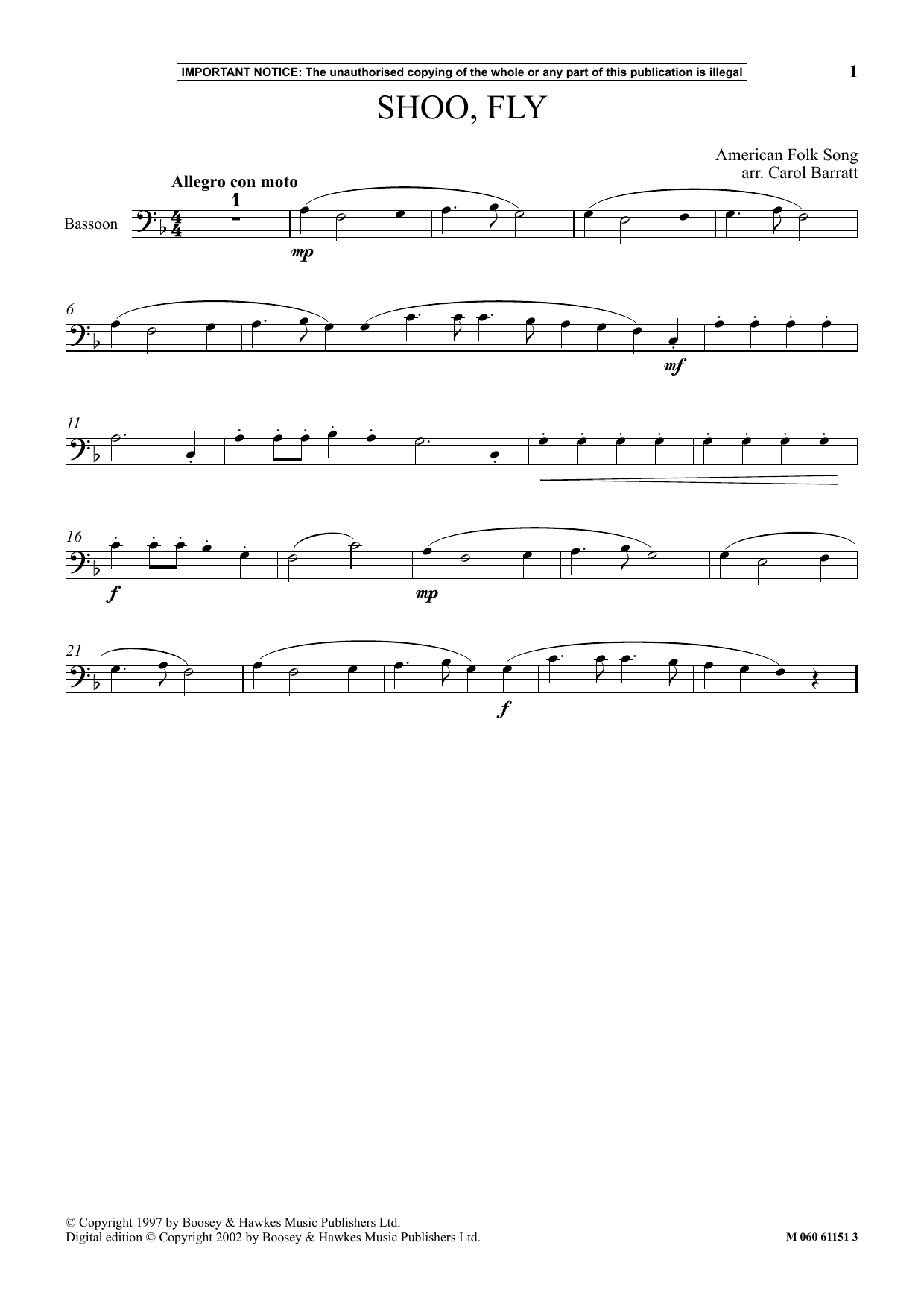 American Folk Song Shoo Fly sheet music notes and chords arranged for Instrumental Solo