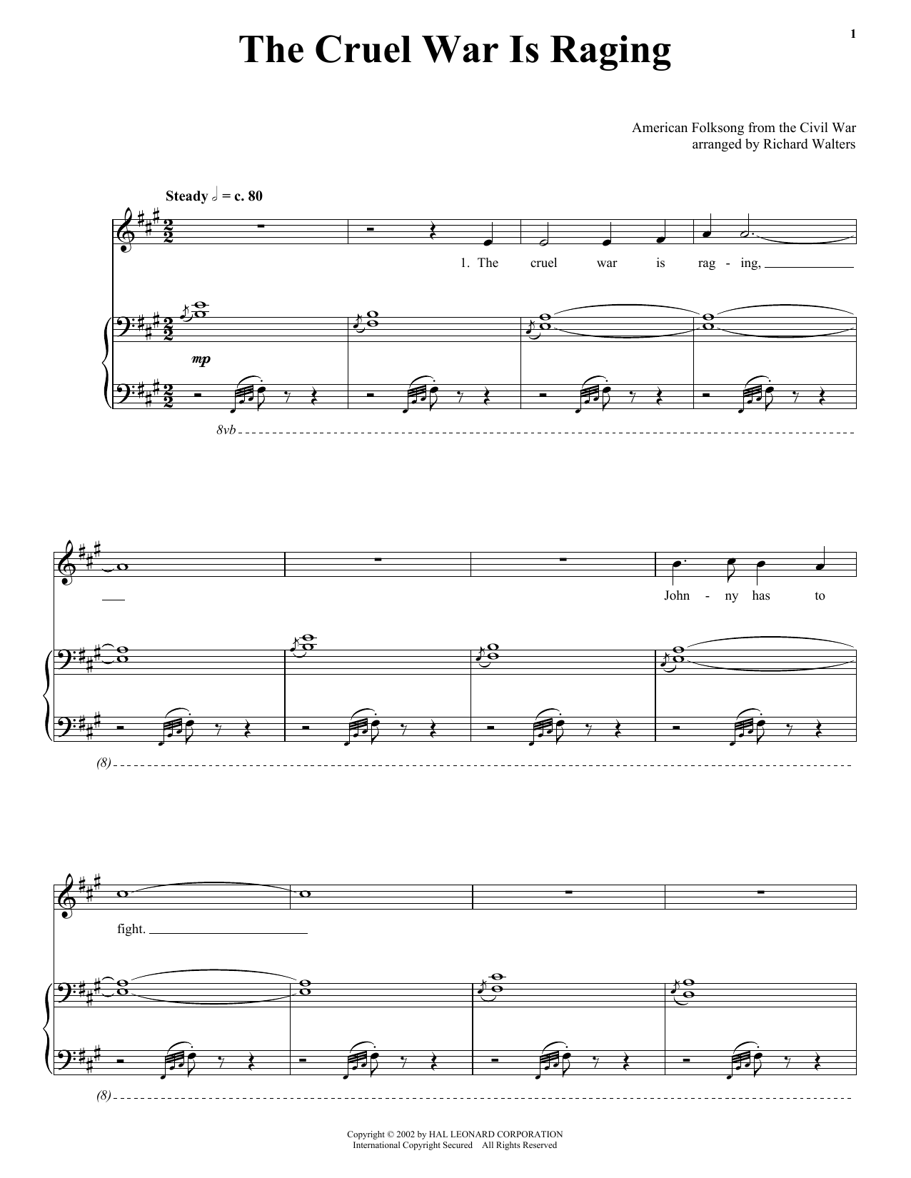 American Folk Song The Cruel War Is Raging sheet music notes and chords arranged for Piano, Vocal & Guitar Chords (Right-Hand Melody)