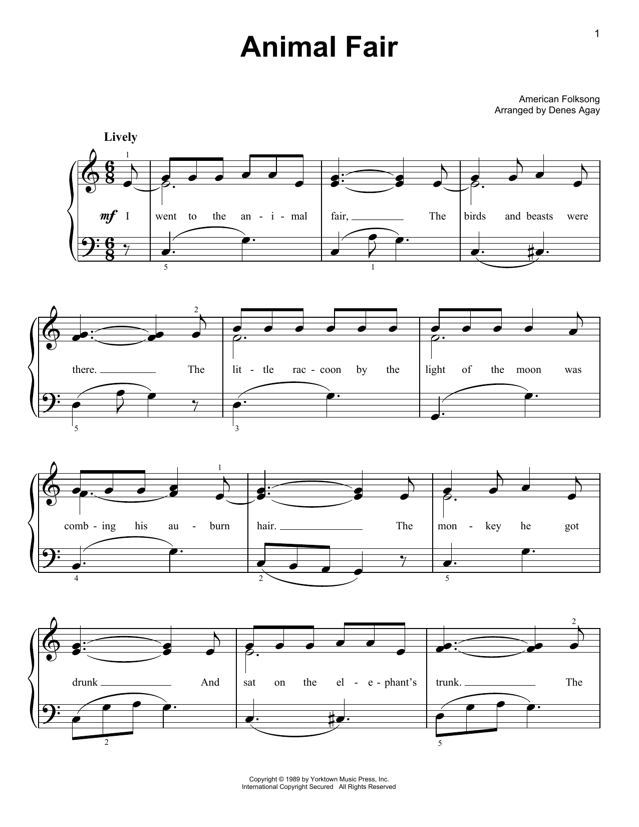 American Folksong Animal Fair (arr. Denes Agay) sheet music notes and chords arranged for Easy Piano