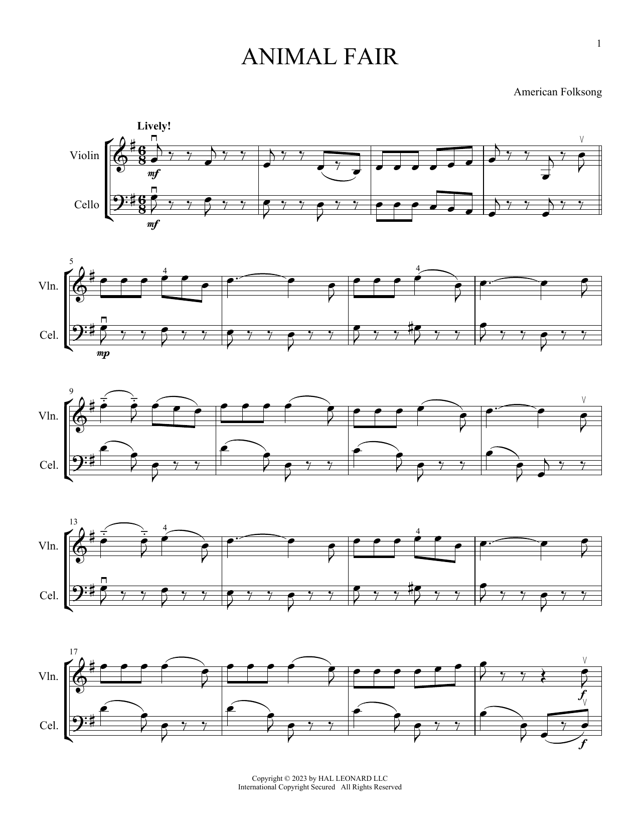 American Folksong Animal Fair (arr. Michelle Hynson) sheet music notes and chords arranged for Instrumental Duet