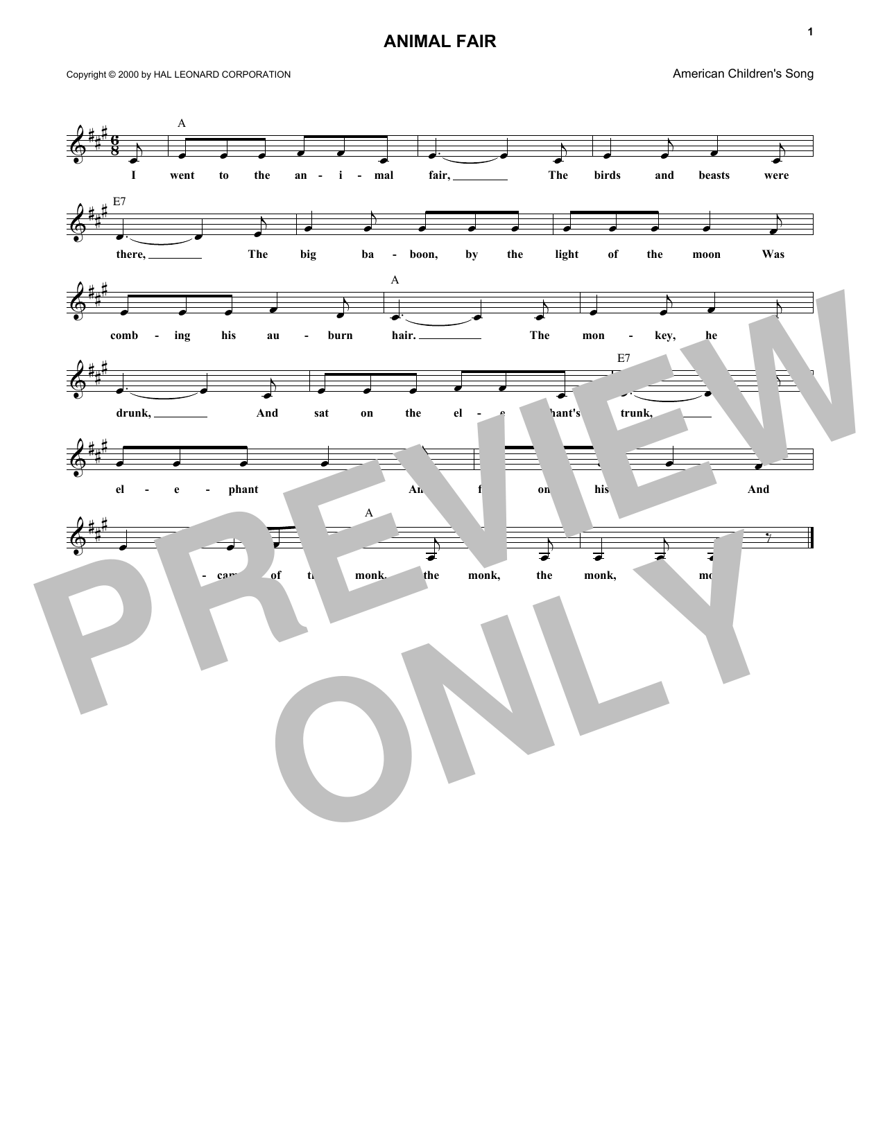 American Folksong Animal Fair sheet music notes and chords arranged for Piano & Vocal
