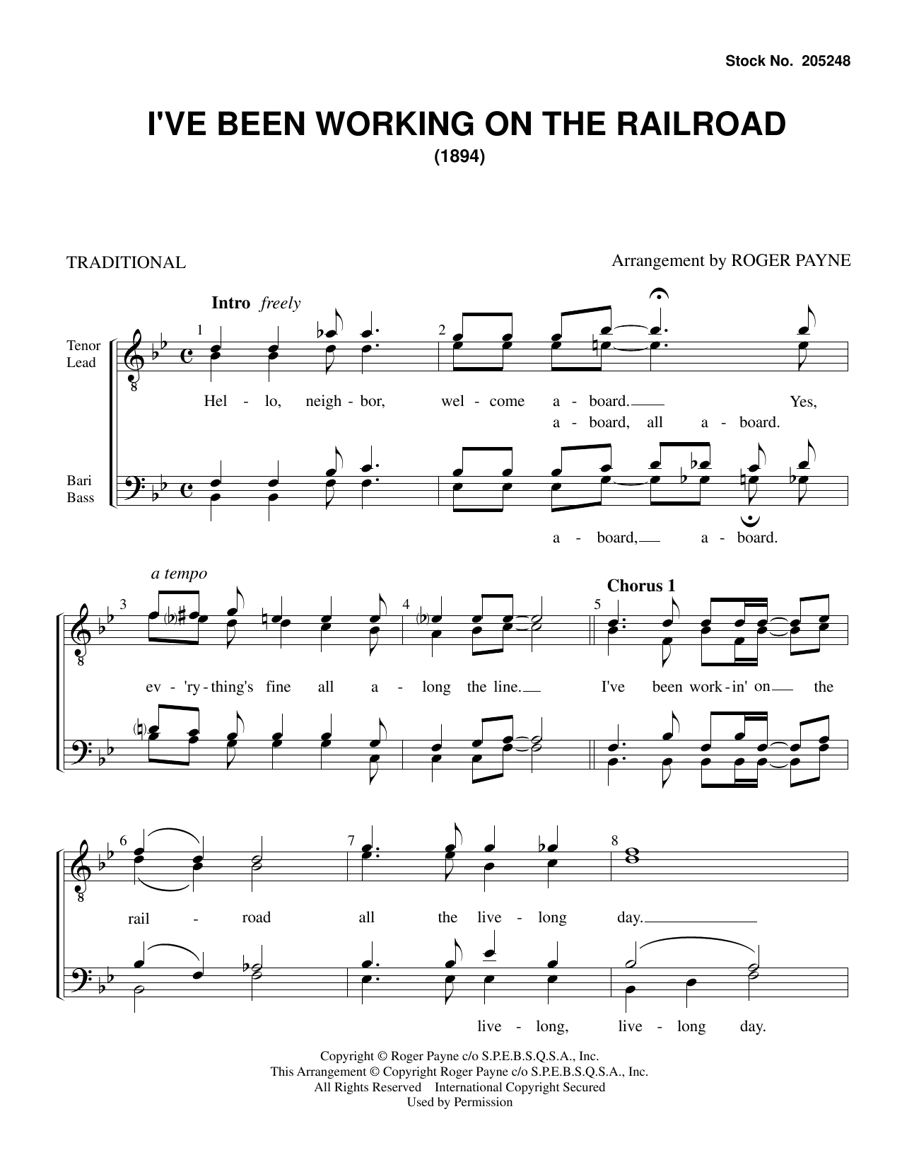 American Folksong I've Been Working on the Railroad (arr. Roger Payne) sheet music notes and chords arranged for TTBB Choir