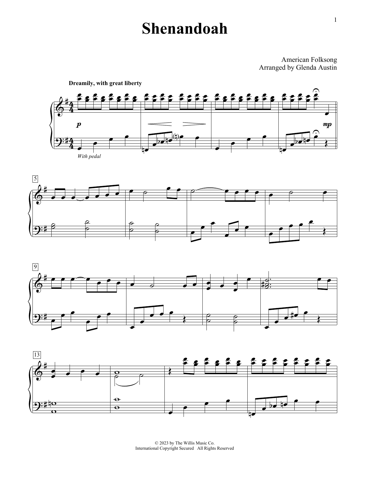 American Folksong Shenandoah (arr. Glenda Austin) sheet music notes and chords arranged for Educational Piano