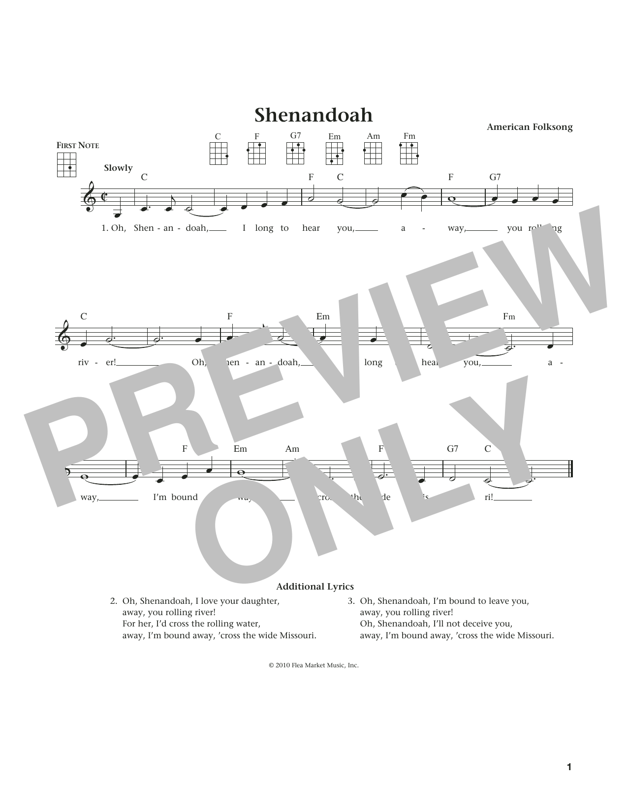 American Folksong Shenandoah (from The Daily Ukulele) (arr. Liz and Jim Beloff) sheet music notes and chords arranged for Ukulele