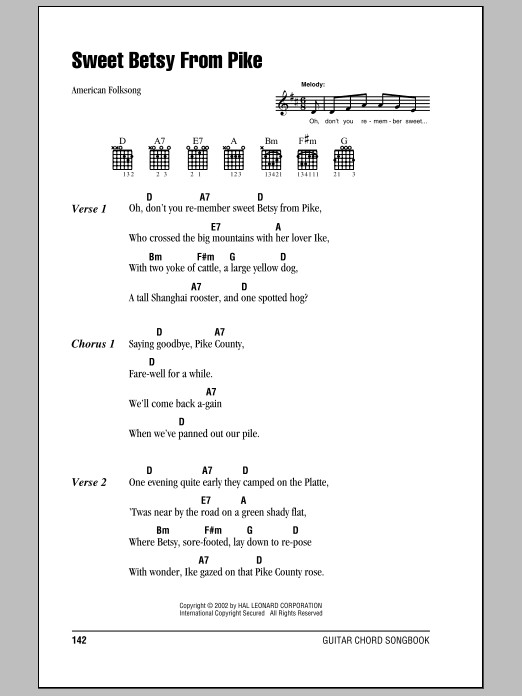 American Folksong Sweet Betsy From Pike sheet music notes and chords arranged for Lead Sheet / Fake Book