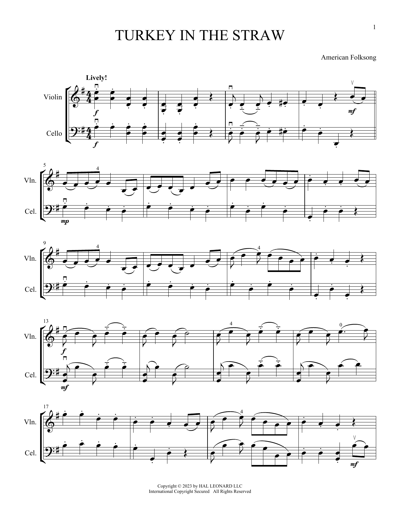 American Folksong Turkey In The Straw (arr. Michelle Hynson) sheet music notes and chords arranged for Instrumental Duet