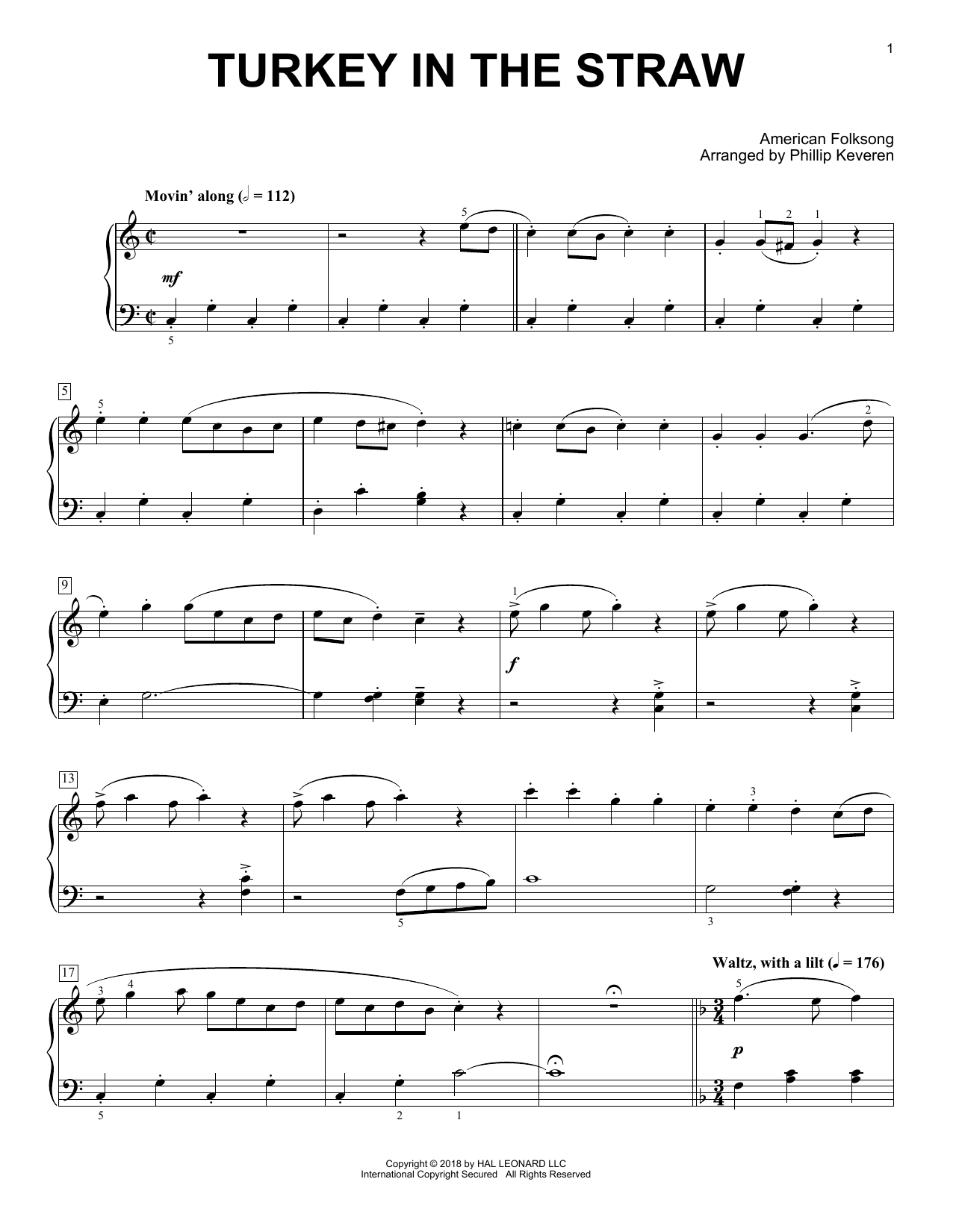 American Folksong Turkey In The Straw [Classical version] (arr. Phillip Keveren) sheet music notes and chords arranged for Piano Solo
