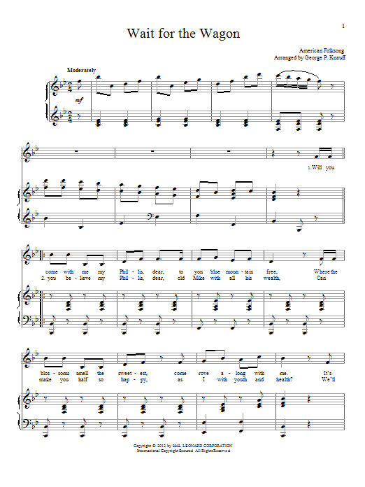 American Folksong Wait For The Wagon sheet music notes and chords arranged for Piano & Vocal