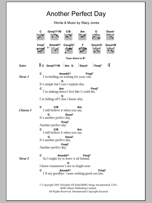 American Hi-Fi Another Perfect Day sheet music notes and chords arranged for Guitar Chords/Lyrics
