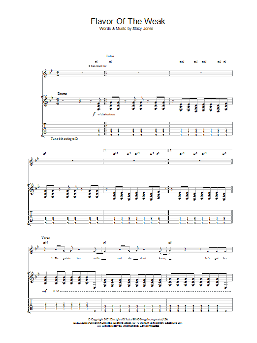 American Hi-Fi Flavor Of The Weak sheet music notes and chords arranged for Drums Transcription