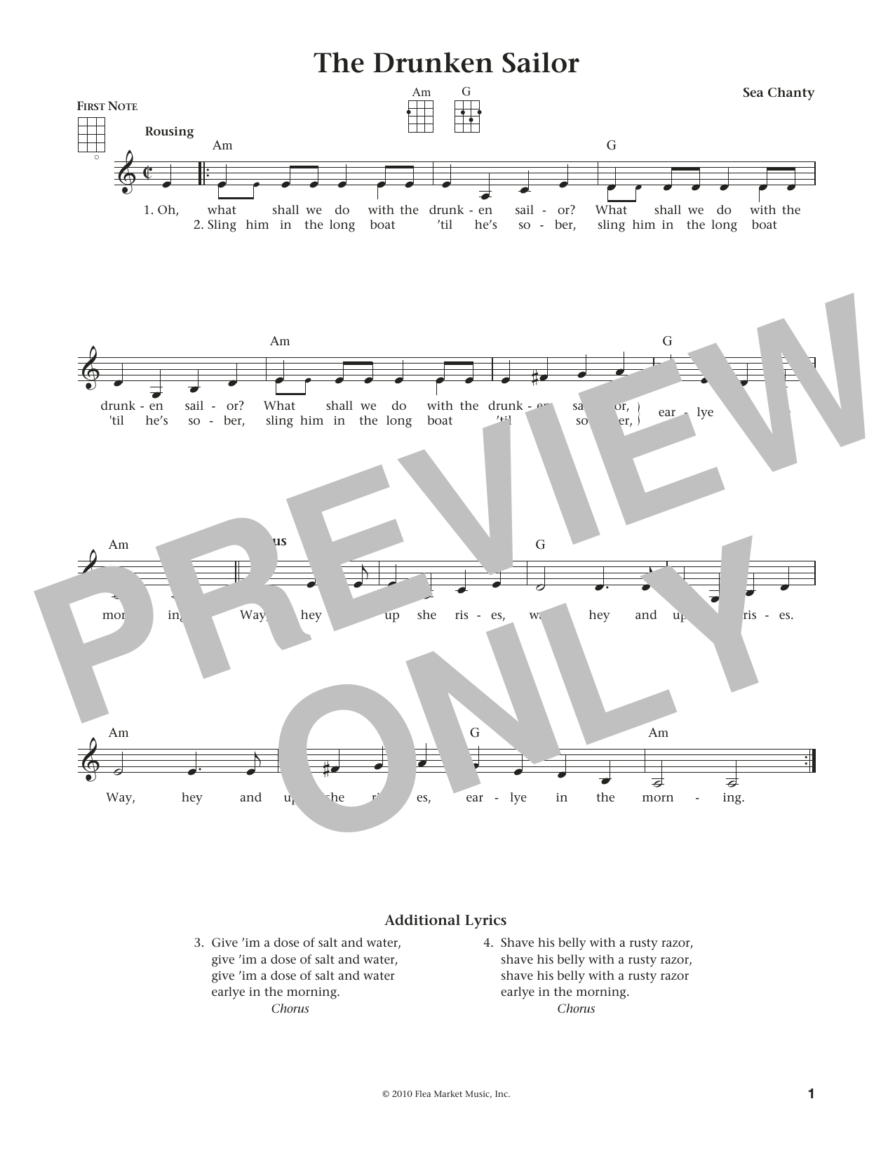 American Sea Chantey The Drunken Sailor (from The Daily Ukulele) (arr. Liz and Jim Beloff) sheet music notes and chords arranged for Ukulele