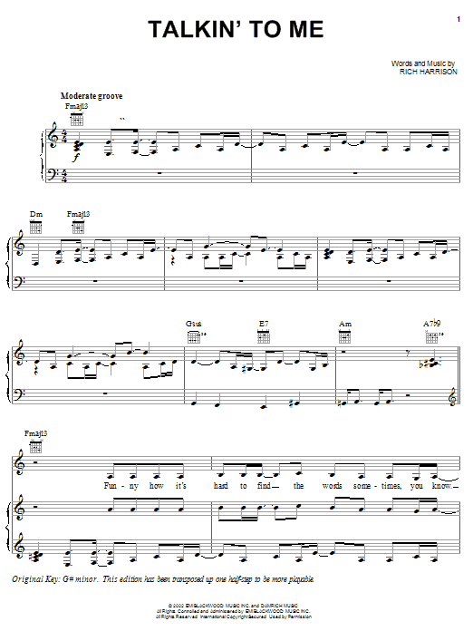 Amerie Talkin' To Me sheet music notes and chords arranged for Piano, Vocal & Guitar Chords (Right-Hand Melody)