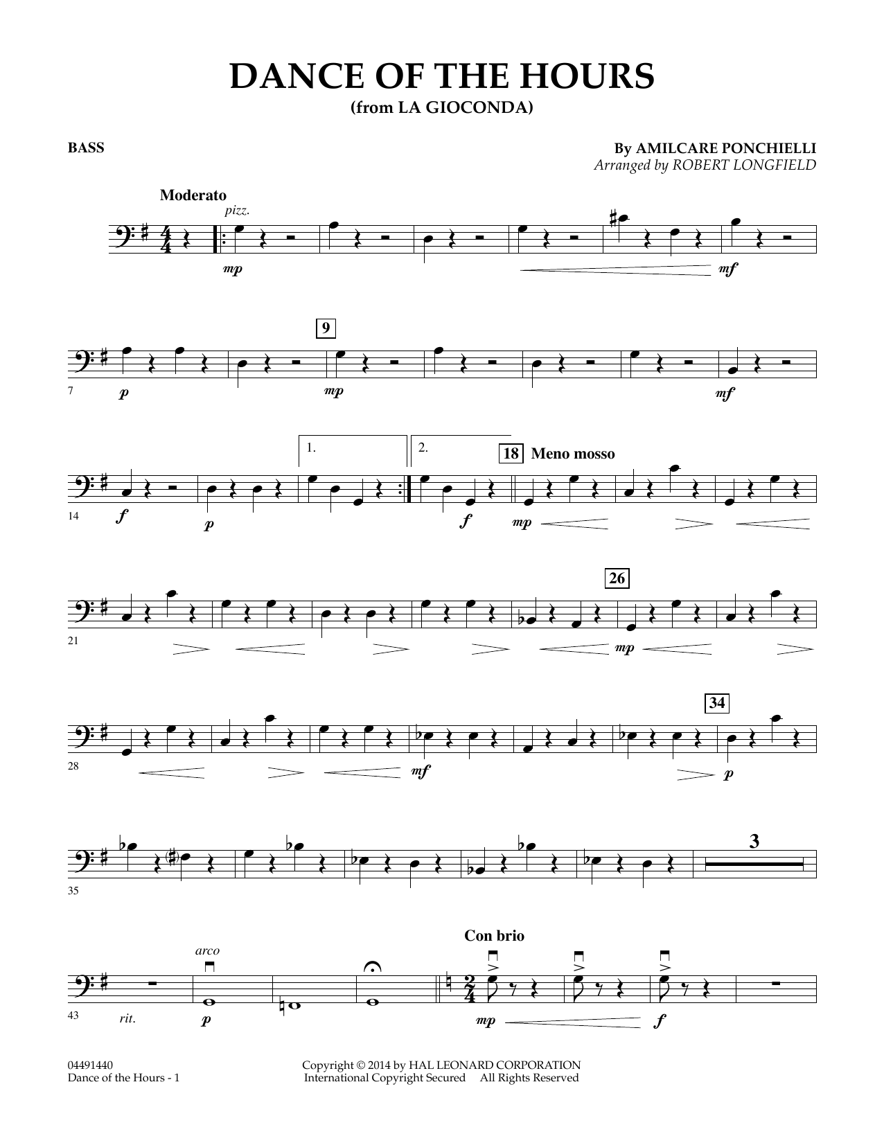 Amilcare Ponchielli Dance of the Hours (arr. Robert Longfield) - Bass sheet music notes and chords arranged for Orchestra