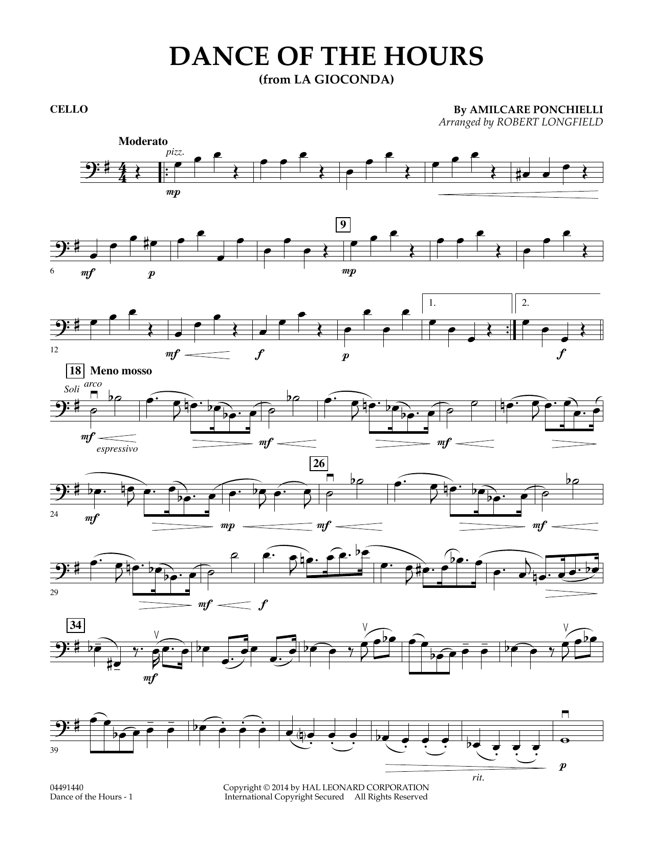Amilcare Ponchielli Dance of the Hours (arr. Robert Longfield) - Cello sheet music notes and chords arranged for Orchestra