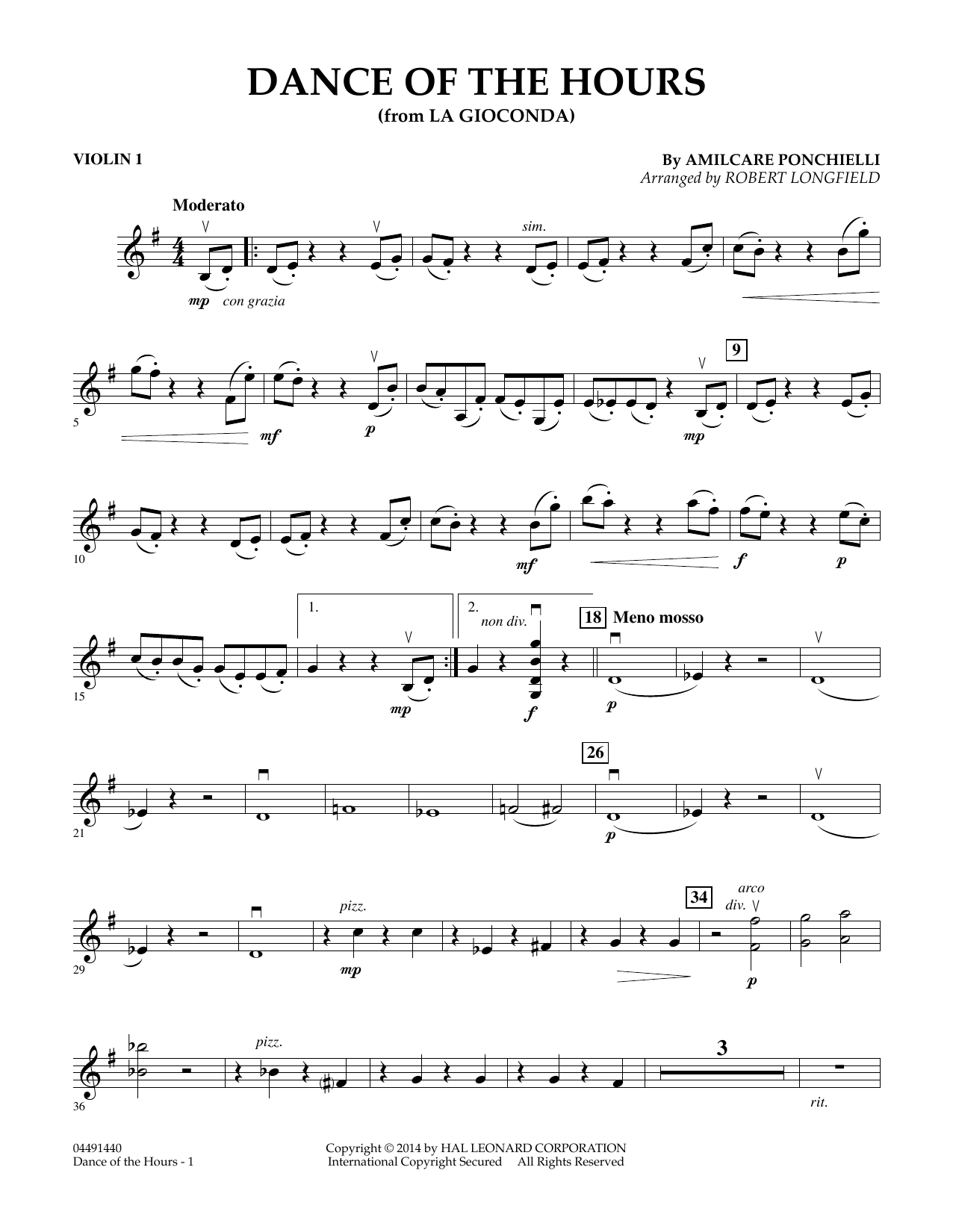 Amilcare Ponchielli Dance of the Hours (arr. Robert Longfield) - Violin 1 sheet music notes and chords arranged for Orchestra