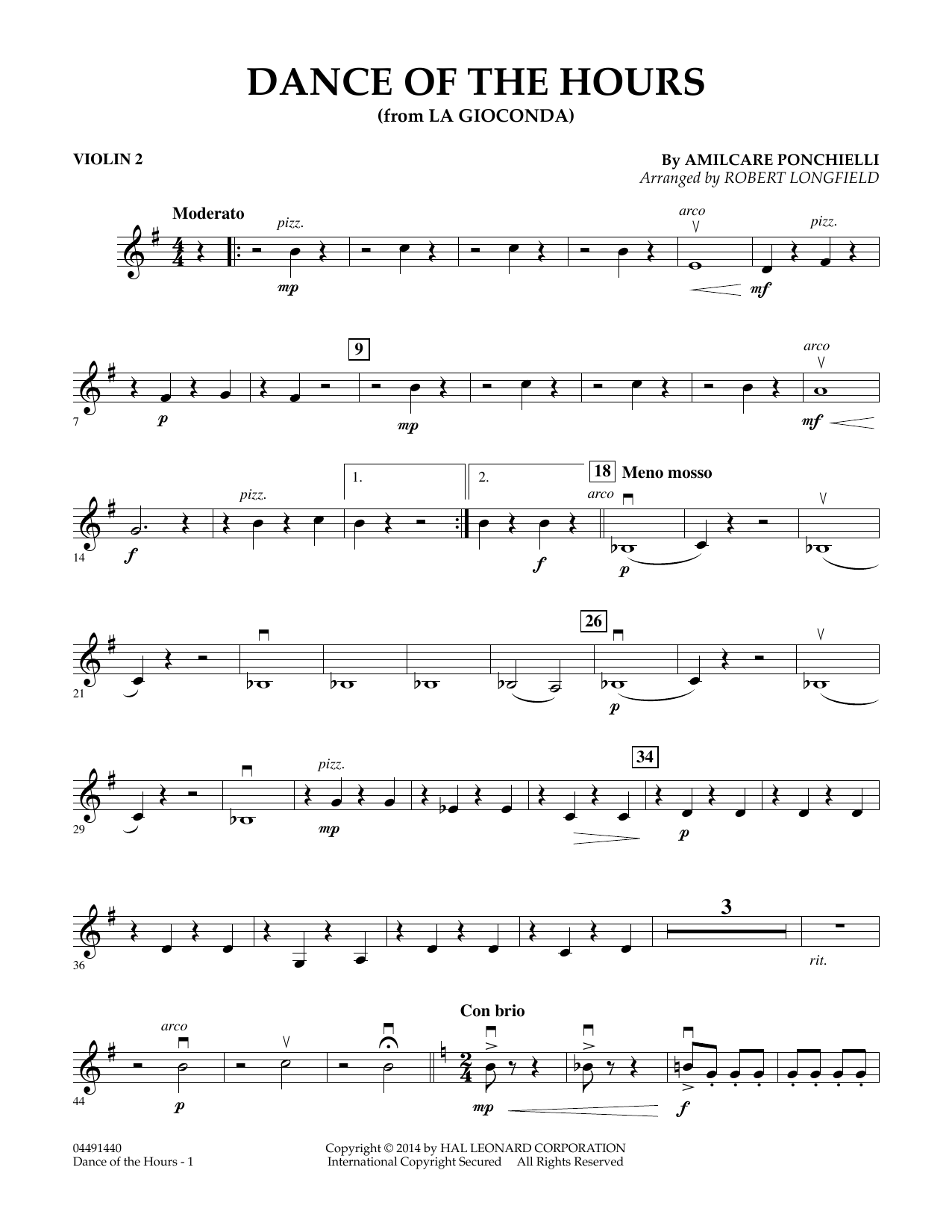 Amilcare Ponchielli Dance of the Hours (arr. Robert Longfield) - Violin 2 sheet music notes and chords arranged for Orchestra