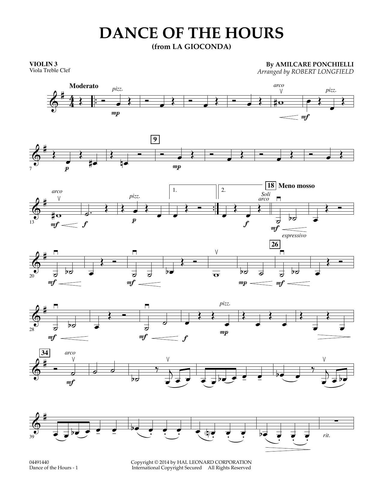 Amilcare Ponchielli Dance of the Hours (arr. Robert Longfield) - Violin 3 (Viola Treble Clef) sheet music notes and chords arranged for Orchestra
