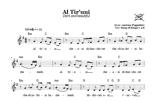 Amiran-Pugatchov Al Tir'uni (Dark And Beautiful) sheet music notes and chords arranged for Lead Sheet / Fake Book