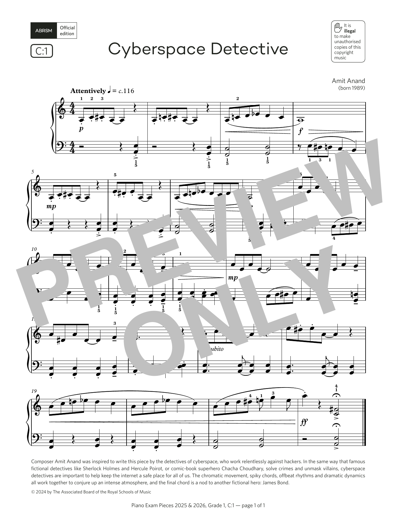 Amit Anand Cyberspace Detective (Grade 1, list C1, from the ABRSM Piano Syllabus 2025 & 2026) sheet music notes and chords arranged for Piano Solo