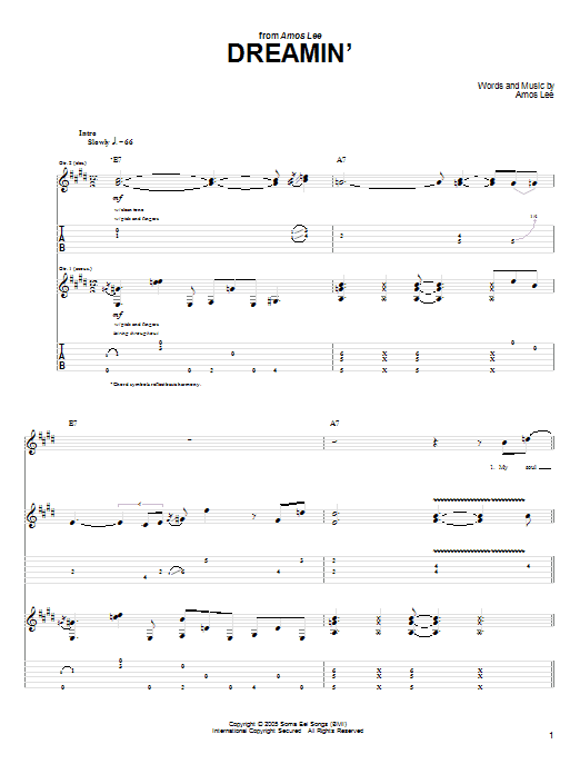 Amos Lee Dreamin' sheet music notes and chords arranged for Guitar Tab