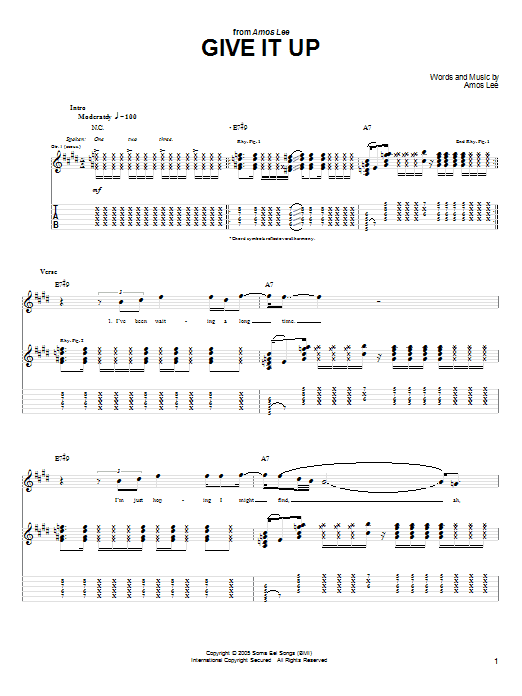 Amos Lee Give It Up sheet music notes and chords arranged for Guitar Tab