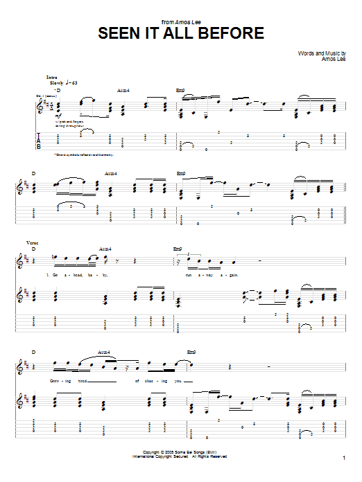 Amos Lee Seen It All Before sheet music notes and chords arranged for Guitar Tab