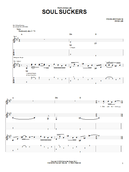 Amos Lee Soul Suckers sheet music notes and chords arranged for Guitar Tab