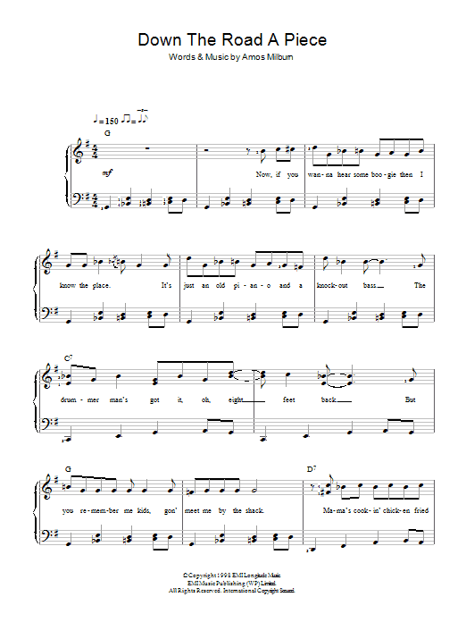 Amos Milburn Down The Road A Piece sheet music notes and chords arranged for Easy Piano