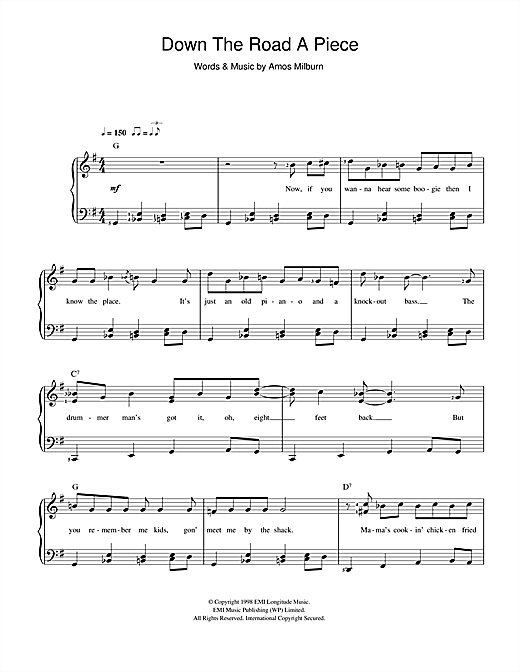 Amos Milburn Down The Road A Piece sheet music notes and chords arranged for Beginner Piano