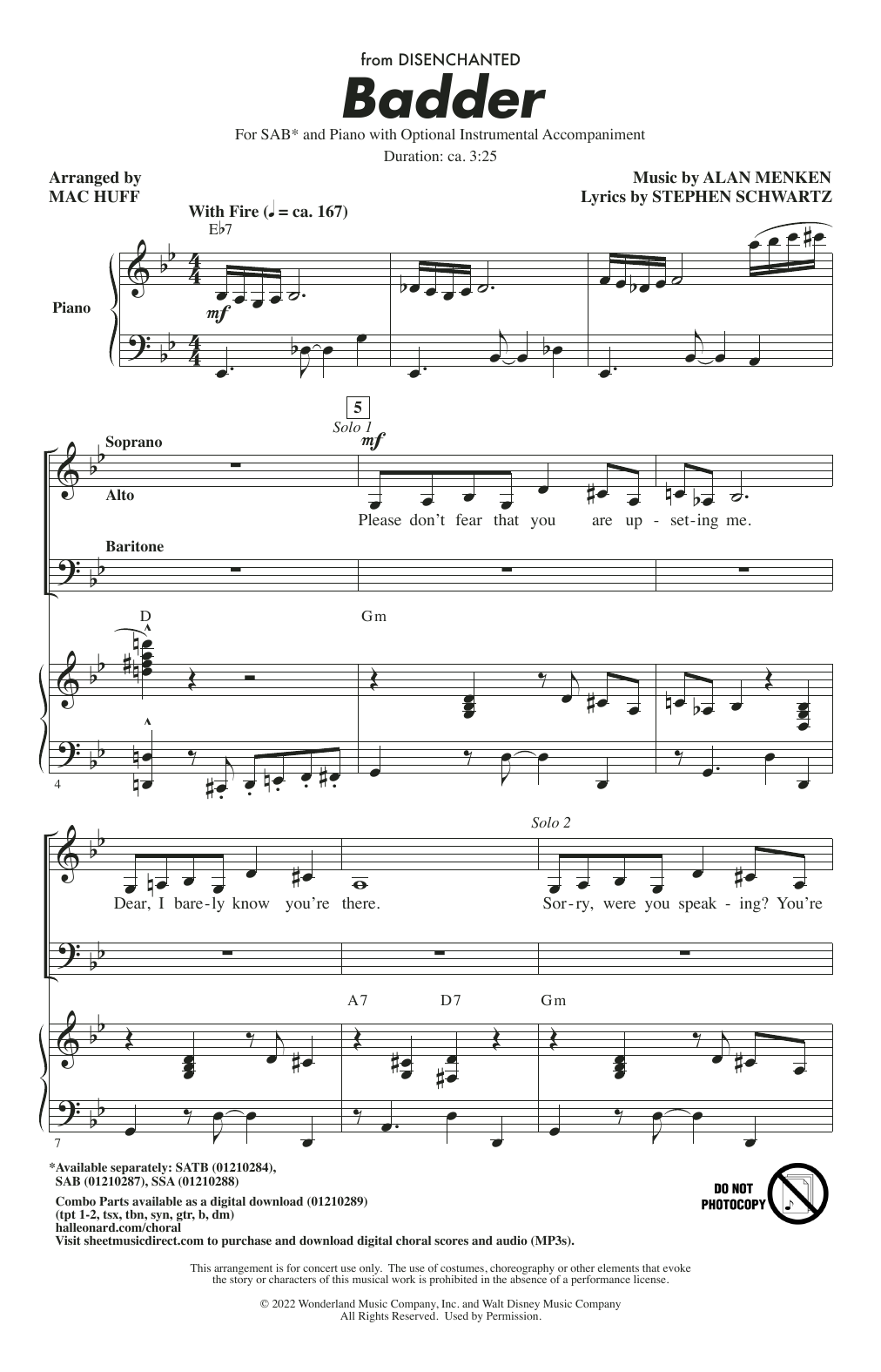 Amy Adams and Maya Rudolph Badder (from Disenchanted) (arr. Mac Huff) sheet music notes and chords arranged for SAB Choir