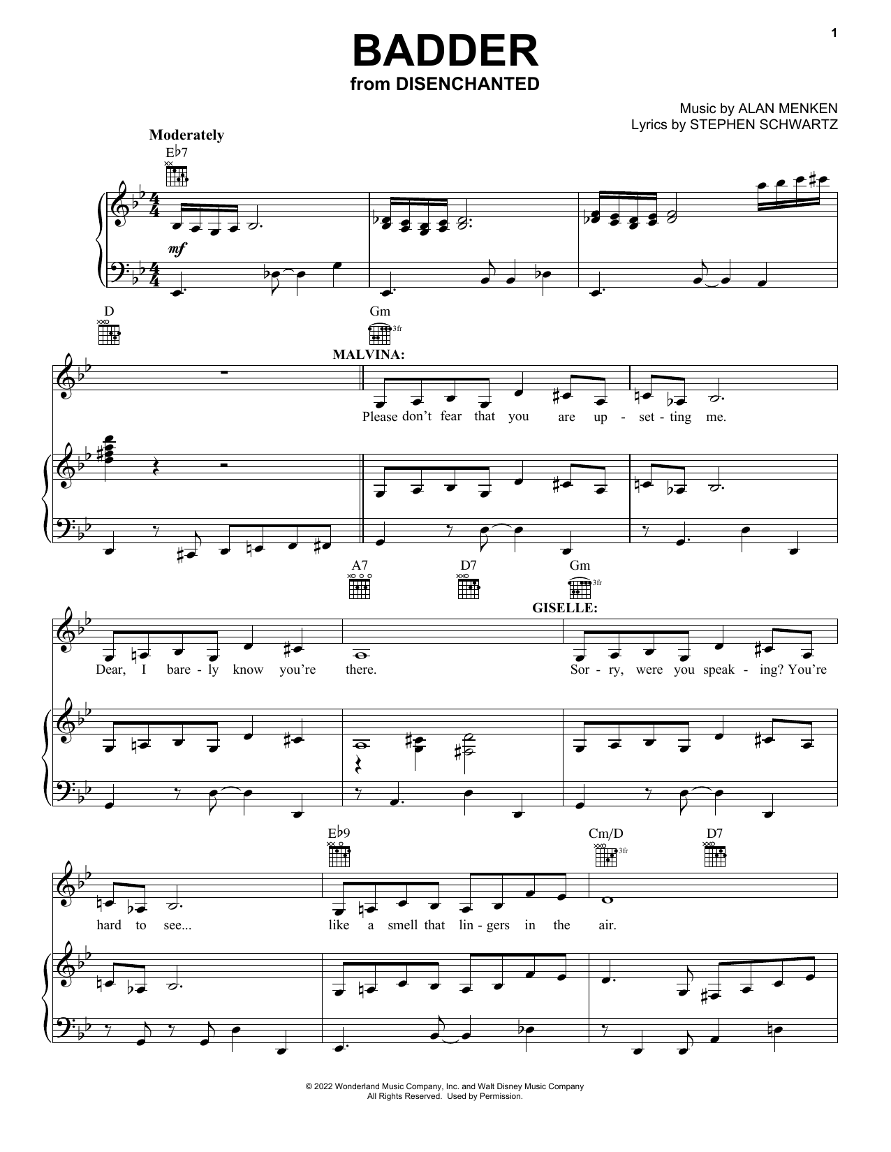 Amy Adams and Maya Rudolph Badder (from Disenchanted) sheet music notes and chords arranged for Piano, Vocal & Guitar Chords (Right-Hand Melody)