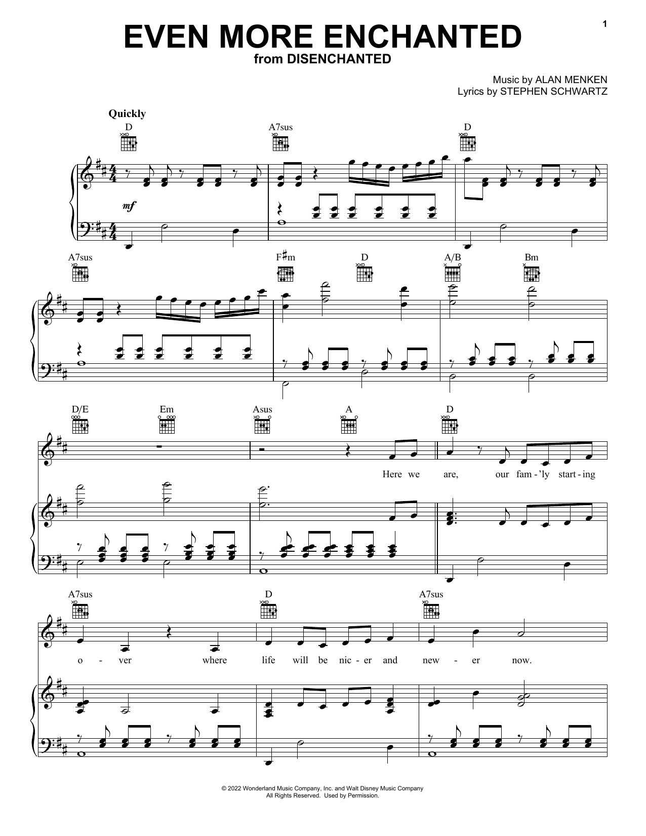 Amy Adams Even More Enchanted (from Disenchanted) sheet music notes and chords arranged for Piano, Vocal & Guitar Chords (Right-Hand Melody)