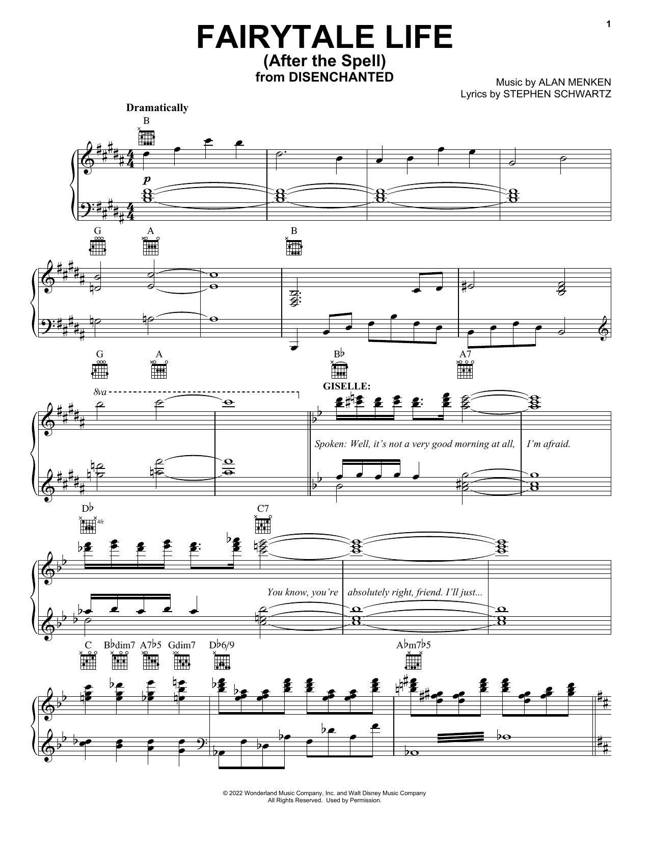 Amy Adams, Gabriella Baldacchino and Patrick Dempsey Fairytale Life (After The Spell) (from Disenchanted) sheet music notes and chords arranged for Piano, Vocal & Guitar Chords (Right-Hand Melody)