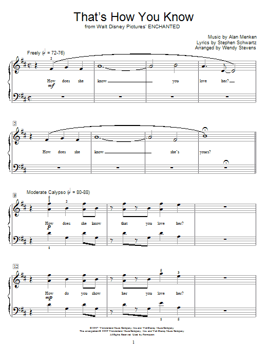 Amy Adams That's How You Know (from Enchanted) (arr. Wendy Stevens) sheet music notes and chords arranged for Educational Piano
