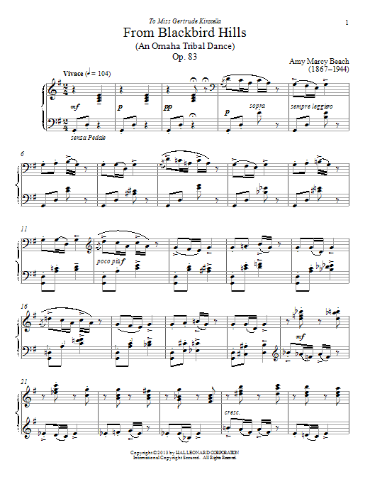 Amy Beach From Blackbird Hills, Op. 83 sheet music notes and chords arranged for Piano Solo