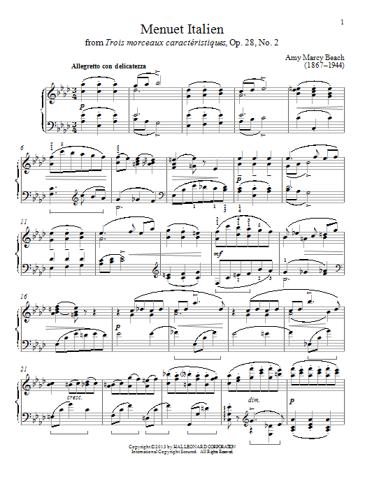 Amy Beach Menuet Italien sheet music notes and chords arranged for Piano Solo