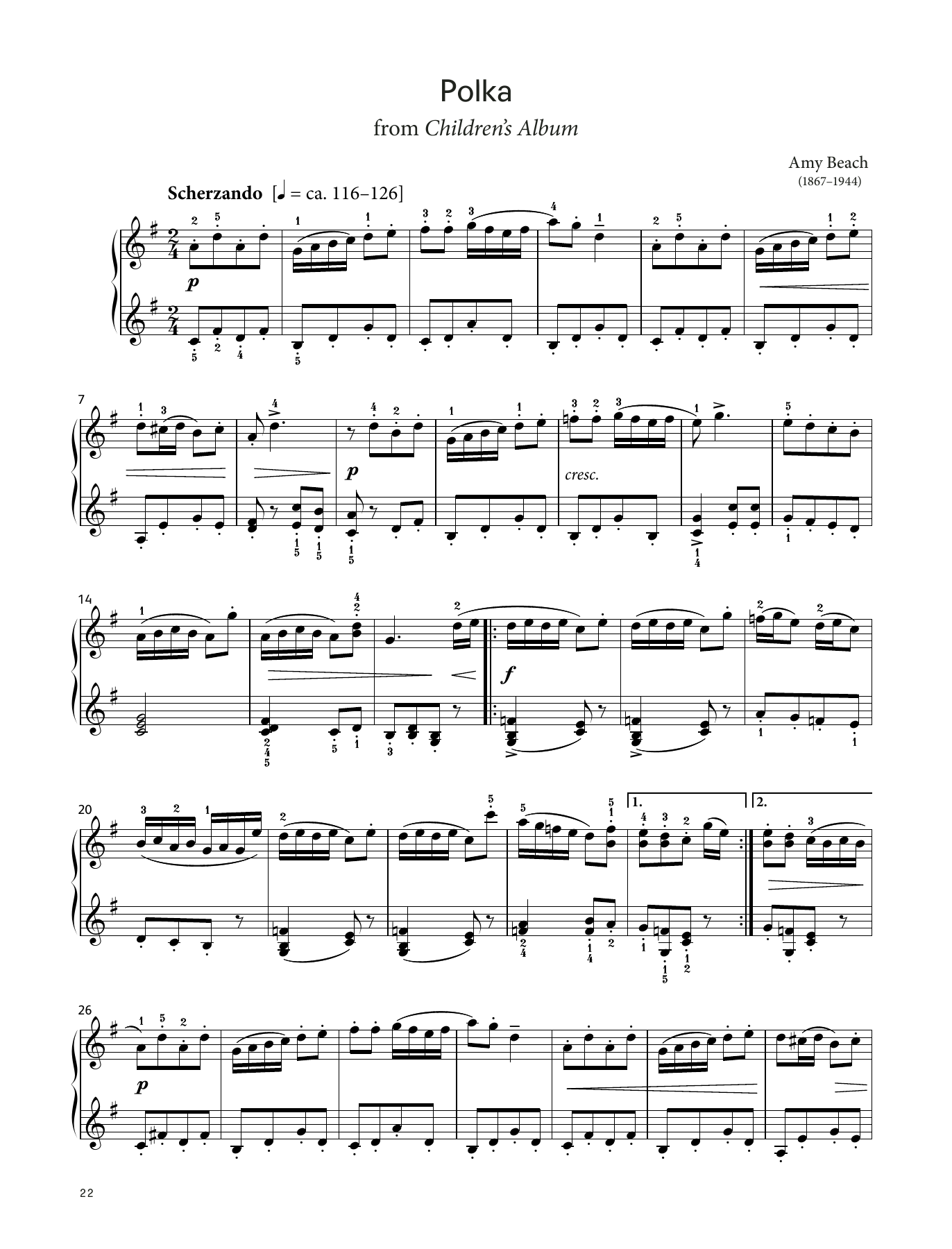 Amy Beach Polka, Op. 36 No. 5 (LCME Piano 2018 Grade 5 List A) sheet music notes and chords arranged for Piano Solo