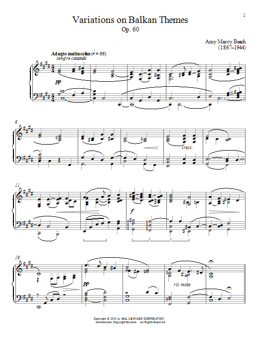 Amy Beach Variations On Balkan Themes, Op. 60 sheet music notes and chords arranged for Piano Solo