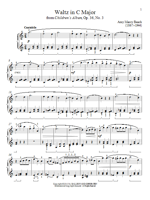 Amy Beach Waltz In C Major sheet music notes and chords arranged for Piano Solo