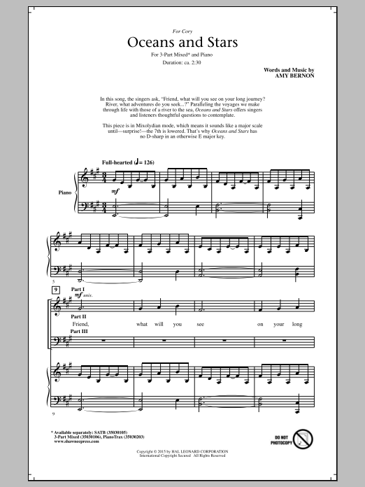 Amy Bernon Oceans And Stars sheet music notes and chords arranged for 2-Part Choir