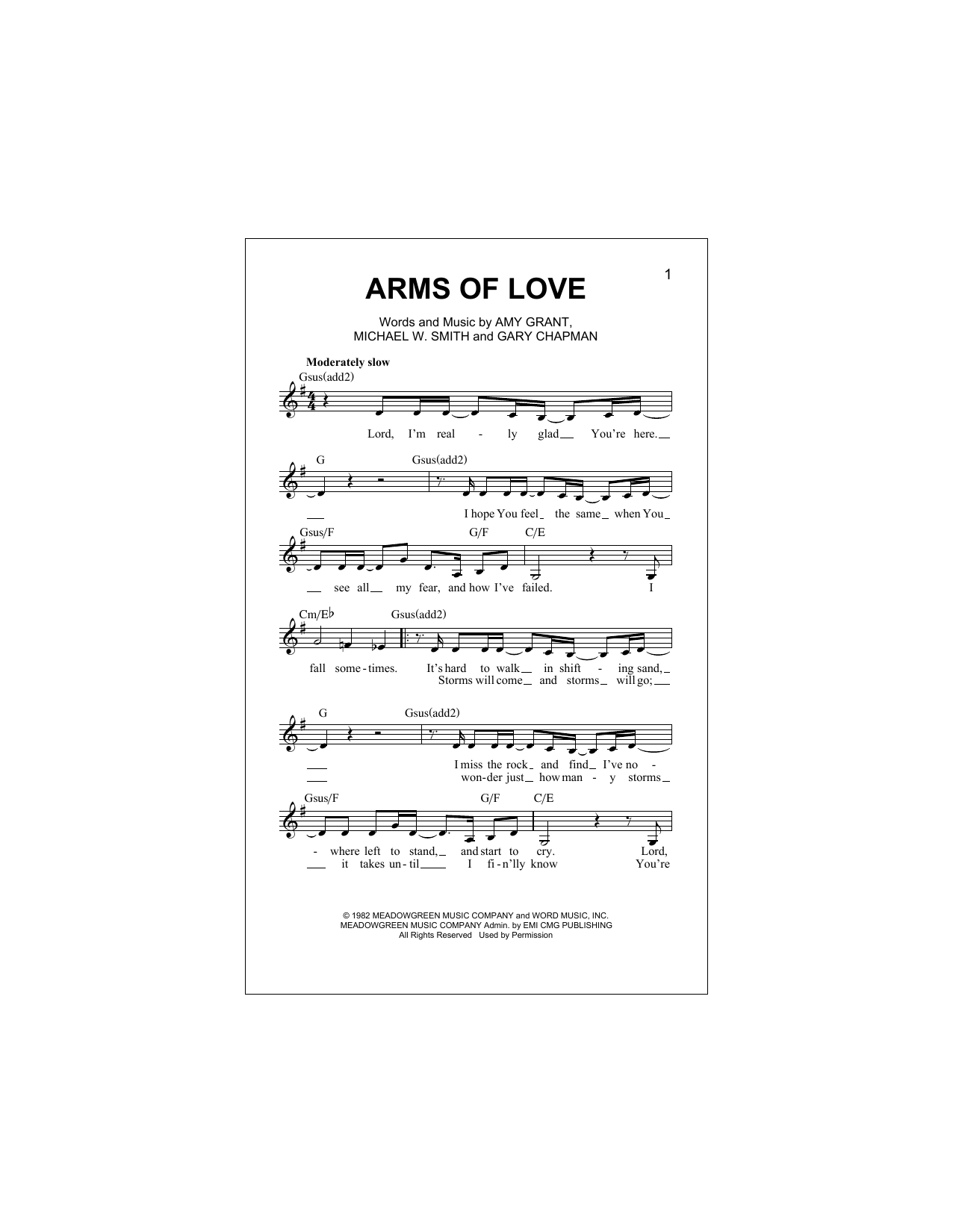 Amy Grant Arms Of Love sheet music notes and chords arranged for Lead Sheet / Fake Book